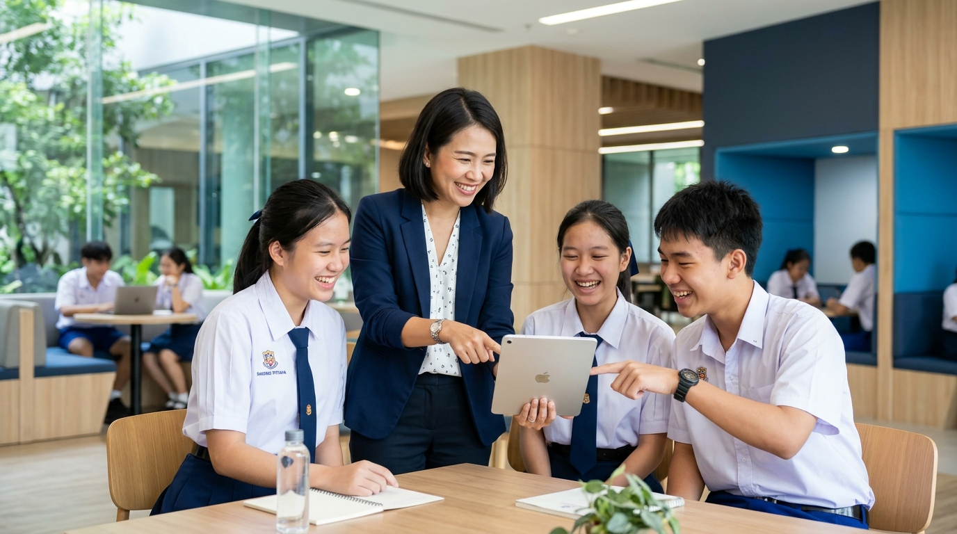 ครูและนักเรียนใช้งานระบบบริหารสถานศึกษาดิจิทัล CNX EDU